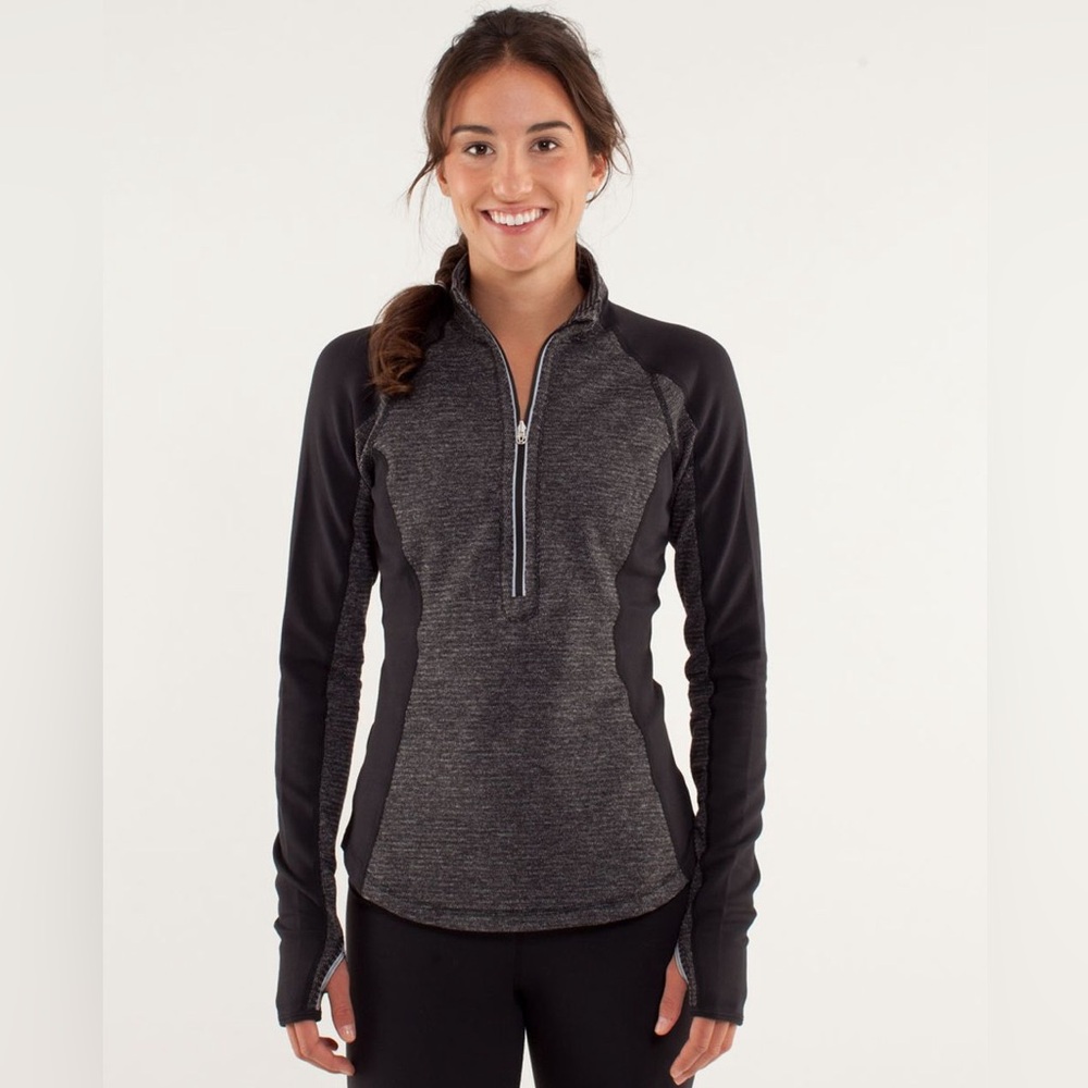 Lululemon Run Quarter Zip Heathered Black U-Turn Pullover